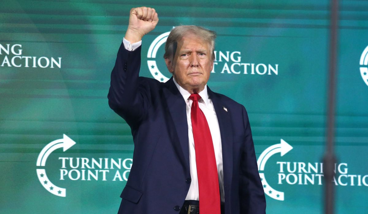Donald Trump speaking with attendees at The Believers Summit, July 2024.