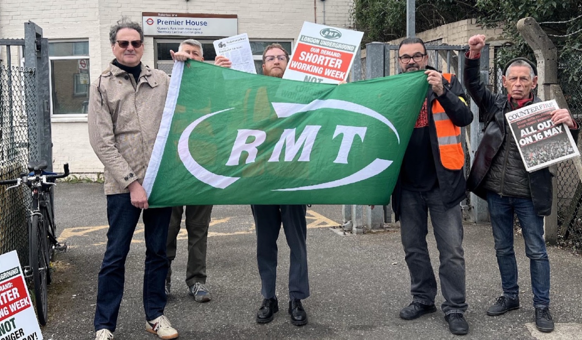 RMT picket line at Premier House tube station, April 2026