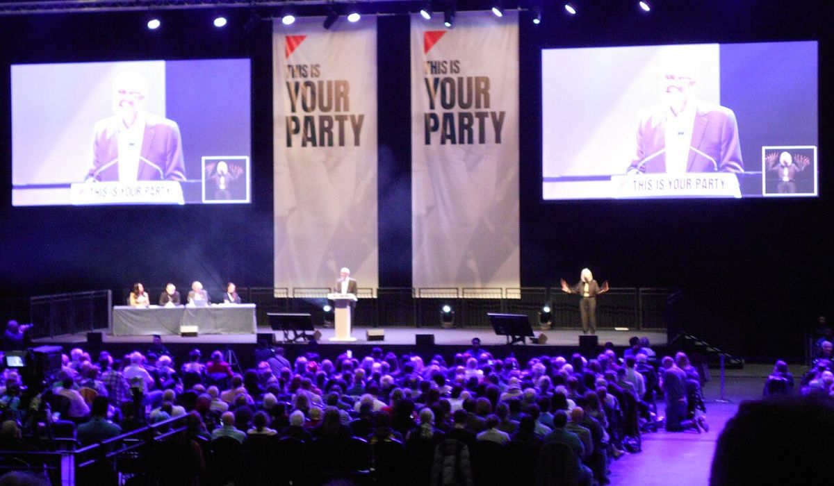 Jeremy Corbyn giving a speech at the inaugural conference of Your Party