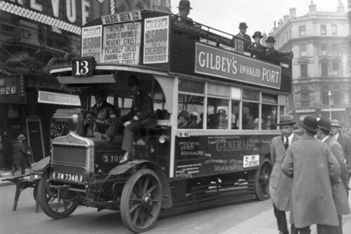 Strike breaking bus driver with a police escort 1926 General Strike