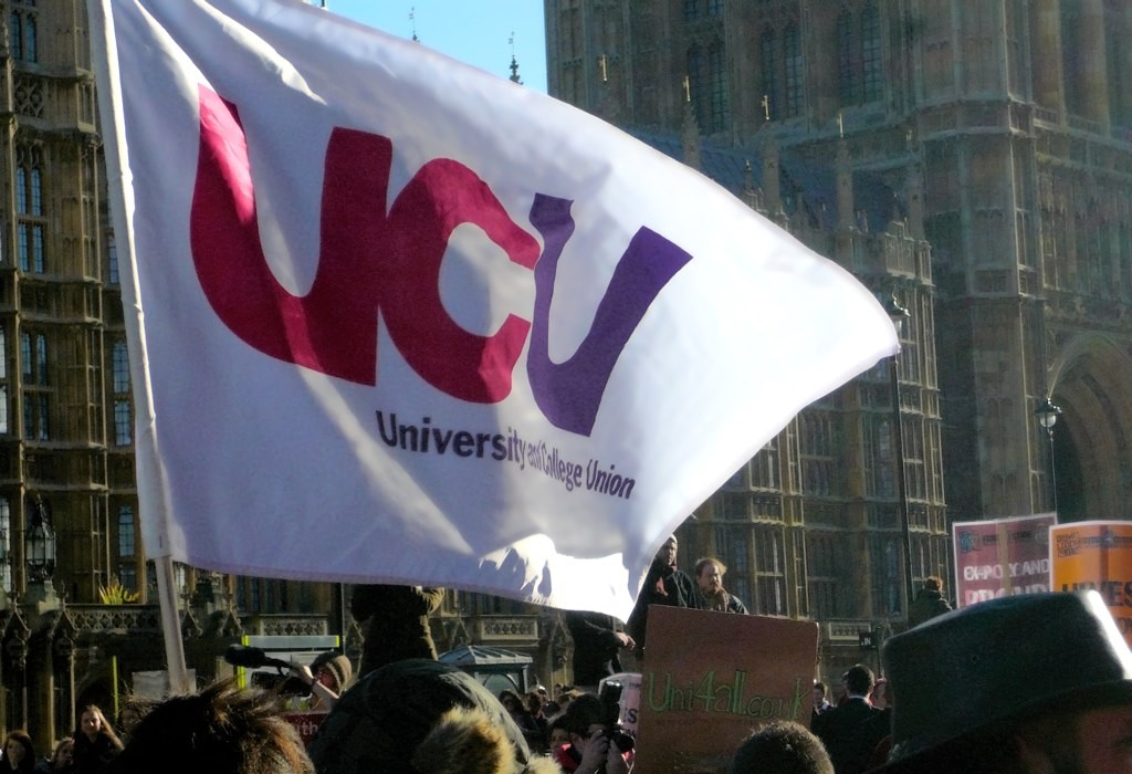 The University & Colleges Union flag flies in front of Parliament.