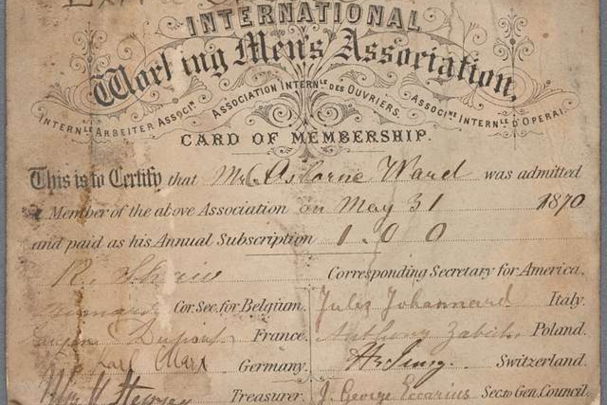 International Working Men's Association card of membership 1870. Photo: New York Public Library / CC0 1.0 Universal Public Domain