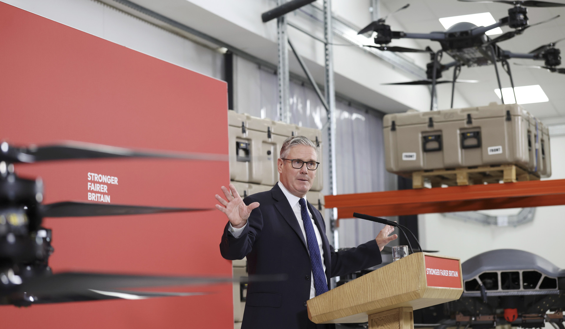 Prime Minister Keir Starmer delivers a speech on Defence at Malloy Aeronautics.